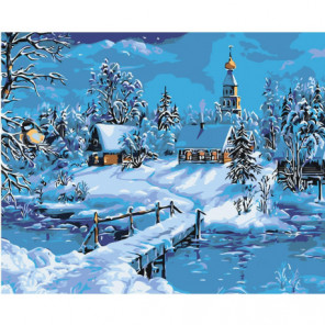 Зимний пейзаж с церковью 80х100 Раскраска картина по номерам на холсте