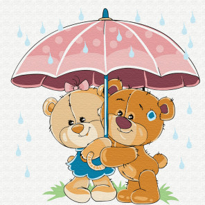  Медвежата в летний дождь Раскраска картина по номерам на холсте KH0829