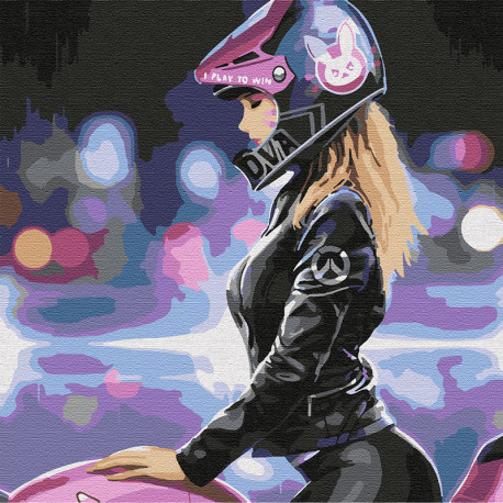  Девушка на мотоцикле Раскраска картина по номерам на холсте KHM0033