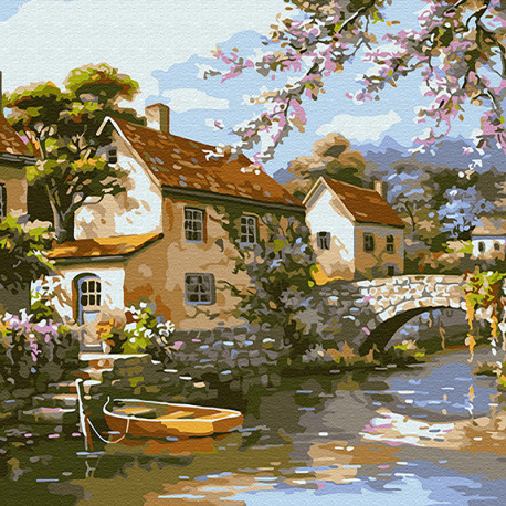  Городок на реке Раскраска картина по номерам на холсте KH0717