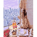 Чаепитие с видом на город Раскраска картина по номерам на холсте