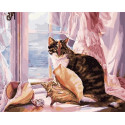 Кошка на окне Раскраска картина по номерам на холсте