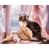  Кошка на окне Раскраска картина по номерам на холсте MCA956