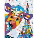 Веселый бычок в Париже. Год Быка Раскраска картина по номерам на холсте с неоновыми красками