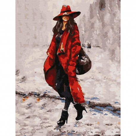  Девушка в красном Картина по номерам с цветной схемой на холсте KK0667