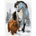 Лошадь с собакой на прогулке Раскраска по номерам на холсте Molly