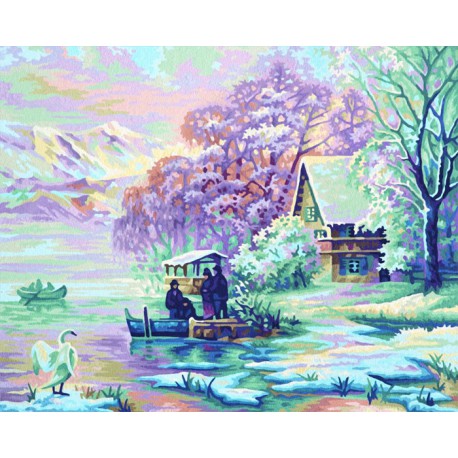 Горное озеро зимой Раскраска по номерам акриловыми красками Schipper (Германия)