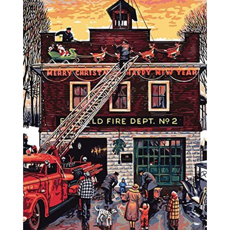 Рождество на пожарной станции Раскраска картина по номерам акриловыми красками Plaid