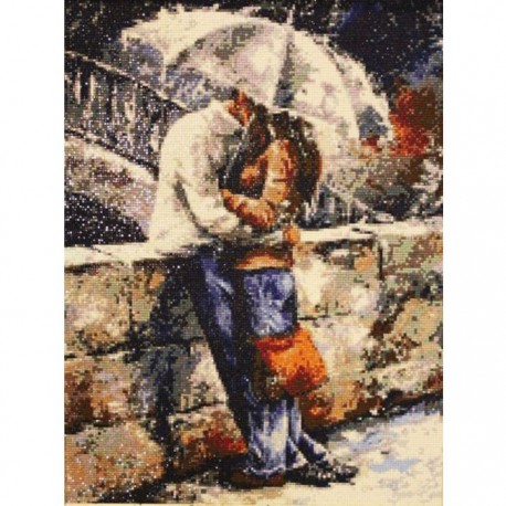 Готовая работа Романтическая прогулка под дождем Алмазная вышивка (мозаика) Гранни