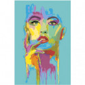 Красочное лицо девушки на голубом фоне 100х150 Раскраска картина по номерам на холсте