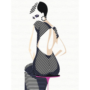 Пример в интерьере Девушка в полосатом платье Раскраска картина по номерам на холсте с неоновыми красками AAAA-RS046