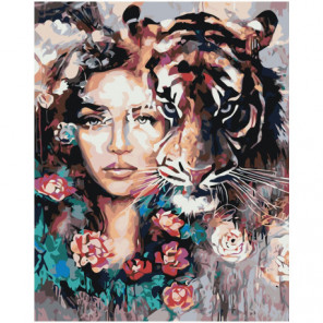 Единение девушка и тигр 100х125 Раскраска картина по номерам на холсте