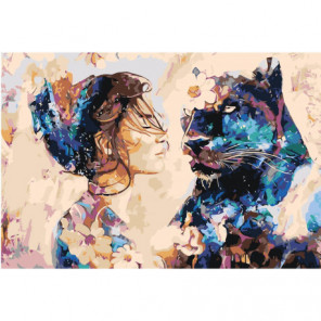 Девушка и пума 100х150 Раскраска картина по номерам на холсте