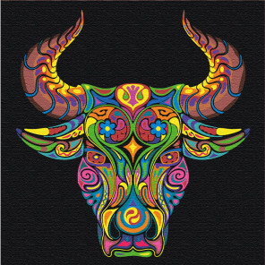 Пример в интерьере Восточный бык благополучия Раскраска картина по номерам на холсте с неоновыми красками AAAA-RS064-80x80