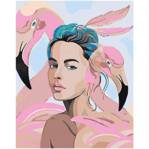Девушка и розовые фламинго 100х125 Раскраска картина по номерам на холсте