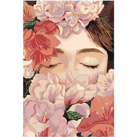 Девушка в розовых цветах Раскраска картина по номерам на холсте