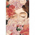 Девушка в розовых цветах 80х120 Раскраска картина по номерам на холсте