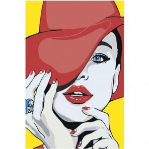 Девушка в красной шляпе 80х120 Раскраска картина по номерам на холсте