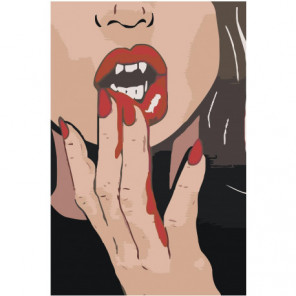 Девушка поп арт с клыками 100х150 Раскраска картина по номерам на холсте