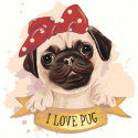 Мопс с бантиком I love pug 80х80 Раскраска картина по номерам на холсте