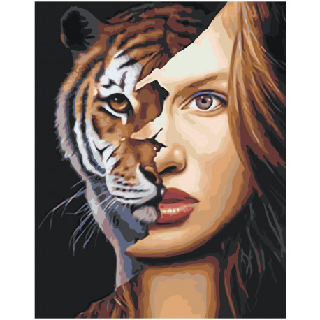 Девушка тигрица 100х125 Раскраска картина по номерам на холсте