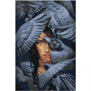 Девушка и крылья воронов Раскраска картина по номерам на холсте