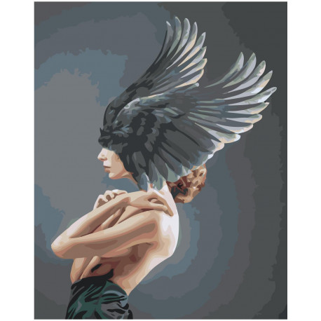 Девушка с темными крыльями на голове 100х125 Раскраска картина по номерам на холсте