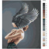 Девушка с темными крыльями на голове 100х125 Раскраска картина по номерам на холсте