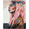 Девушка с татуировками и розовыми волосами 80х100 Раскраска картина по номерам на холсте