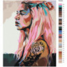 Девушка с татуировками и розовыми волосами 80х100 Раскраска картина по номерам на холсте