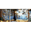 Первые лучи солнца в лесу Триптих Раскраска картина по номерам на холсте