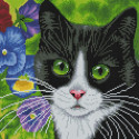 Кот в анютиных глазках Алмазная вышивка мозаика на подрамнике