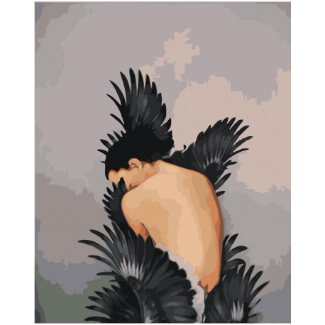 Девушка с темными крыльями Раскраска картина по номерам на холсте