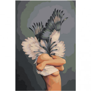 Девушка с белыми и черными крыльями 100х150 Раскраска картина по номерам на холсте