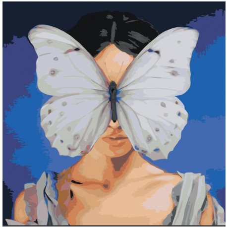 Девочка и бабочка на лице 80х80 Раскраска картина по номерам на холсте