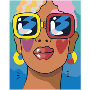 Девушка в разноцветных очках Раскраска картина по номерам на холсте