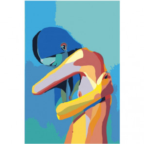 Радужная девушка на синем фоне Раскраска картина по номерам на холсте
