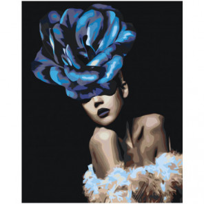 Девушка с синей розой на голове Раскраска картина по номерам на холсте