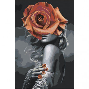 Девушка с красной розой на голове 80х120 Раскраска картина по номерам на холсте