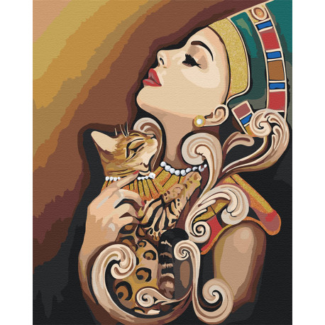  Египет. Девушка и кошка Раскраска картина по номерам на холсте с металлическими красками AAAA-RS056-80x100