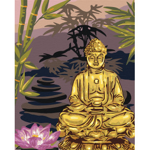 Пример в интерьере Золотой будда Раскраска картина по номерам на холсте с металлическими красками AAAA-RS057