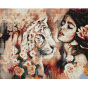 Жасмин с тигром в цветах Алмазная вышивка мозаика на подрамнике