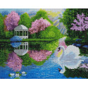 Лебедь в садовом пруду Алмазная вышивка мозаика на подрамнике