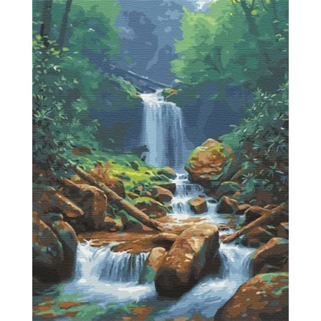  Водопад в лесу Раскраска картина по номерам на холсте МСА689