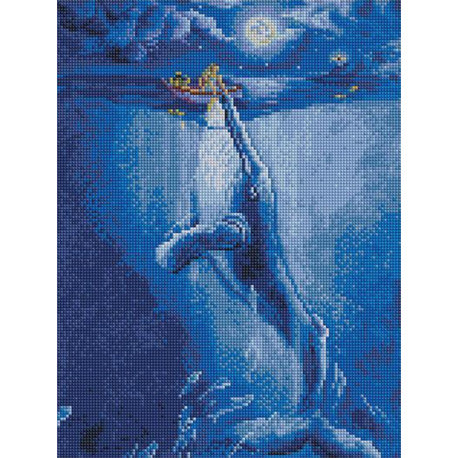  Встреча с китом в полнолуние 30х40см Алмазная мозаика вышивка на подрамнике ACPK79059