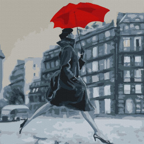 Внешний вид коробки Девушка с красным зонтом Раскраска картина по номерам на холсте Molly KH0942