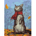 Кот в шарфе Раскраска картина по номерам с цветной схемой на холсте Molly
