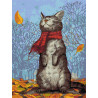  Кот в шарфе Раскраска картина по номерам с цветной схемой на холсте Molly KK0674