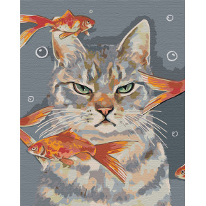  Недовольный кот и рыбки Раскраска картина по номерам на холсте AAAA-RS067-80x100