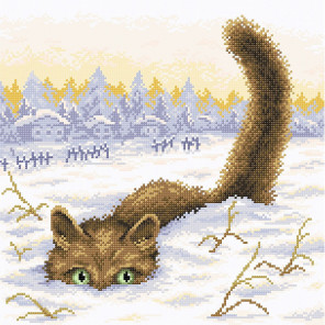 Пример оформления в рамку Кот в снегу Алмазная вышивка мозаика BrilliArt МС-033